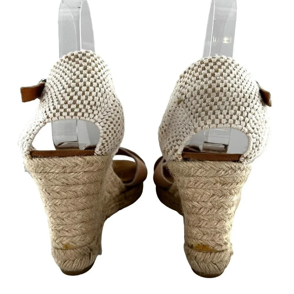 Maypol Pink Faux Leather Woven Wedge Heel Espadrille Sandals Size 9